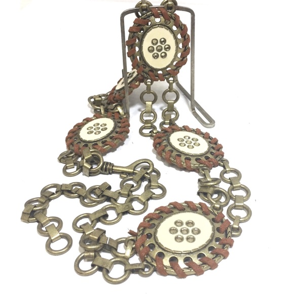 Brass/Bronze Metal Leather Enamel Boho Concho Style Chain Rhinestone Bli… - Picture 2 of 12